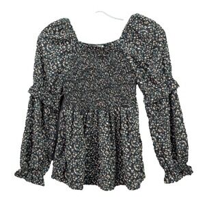 Hayden Girls Floral Smocked Long Sleeve Peplum Blouse Top Boho Polyester Size M